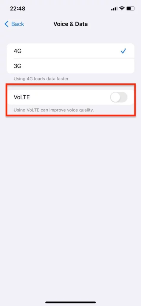 Opcija da se isključi VoLTE na iPhone